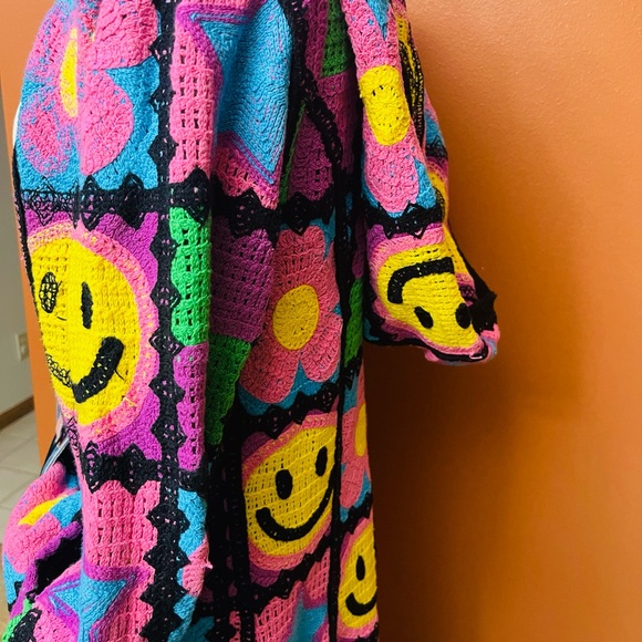 Colorful Crochet Cardigan dusterwith Smiley Faces. Smile all day!! - Picture 8 of 16